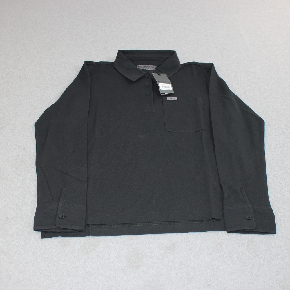 FIGS Technical Pique Polo Shirt Women Medium Black Scrub Long Sleeve Medical